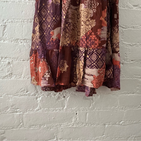 Angie Twist Front Patchwork Print Flowy Mini Dress Size L Boho Festival Hippie - Picture 10 of 12